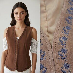 Vtg Y2K suede leather embroidered boho vest - Outbrook brand - NWT